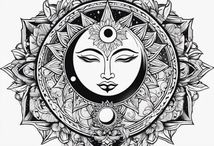 Exoteric tattoo with sun and moon tattoo idea