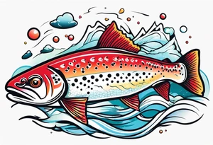 A small tattoo featuring a lovestruck trout as the main theme, drawn without lines, using only color combinations. tattoo idea