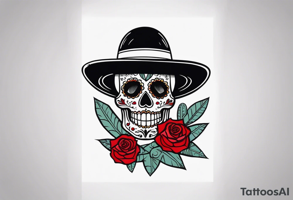 day of dead, red rose, Mexican hat,  cactus, no skeleton tattoo idea