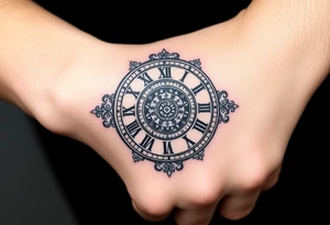 vintage roman numerals within ornate clockwork mechanism tattoo idea