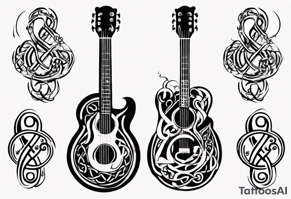 celtic  design with a treble clef and a guitar fused together tattoo idea