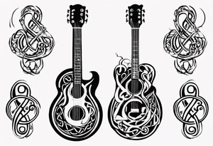 celtic  design with a treble clef and a guitar fused together tattoo idea