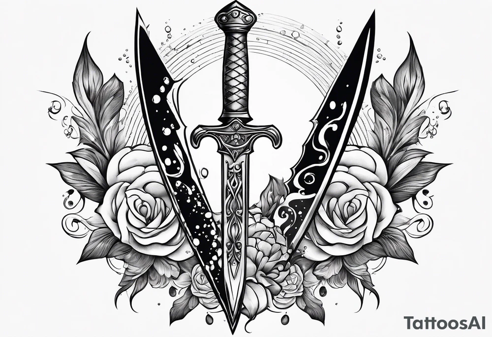 Feminine magical dagger with a splash of water swirling around it delicately tattoo idea