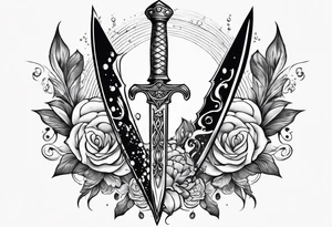 Feminine magical dagger with a splash of water swirling around it delicately tattoo idea