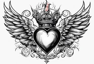 sacred heart with a real heart and flames coming out of the top and wings behind tattoo idea