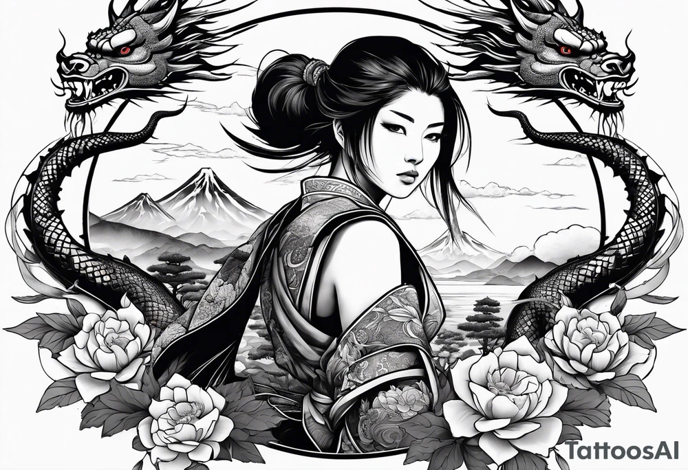 Samurai girl with dragon tattoo idea