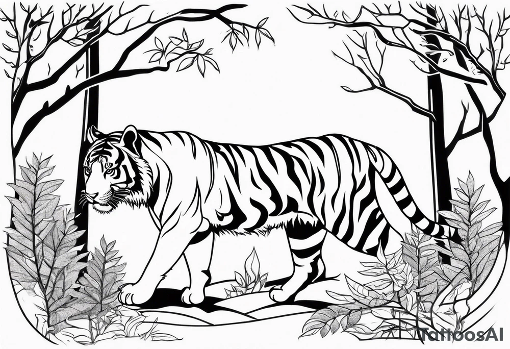 Tiger Lurking in the Forest tattoo idea