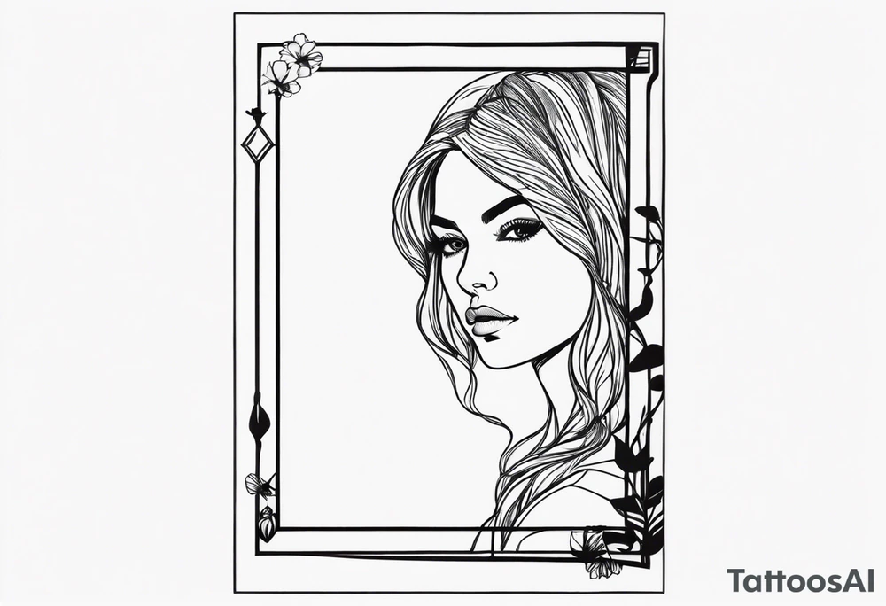 polaroid-picture-frame silhouette with a finelined girl in the picture tattoo idea