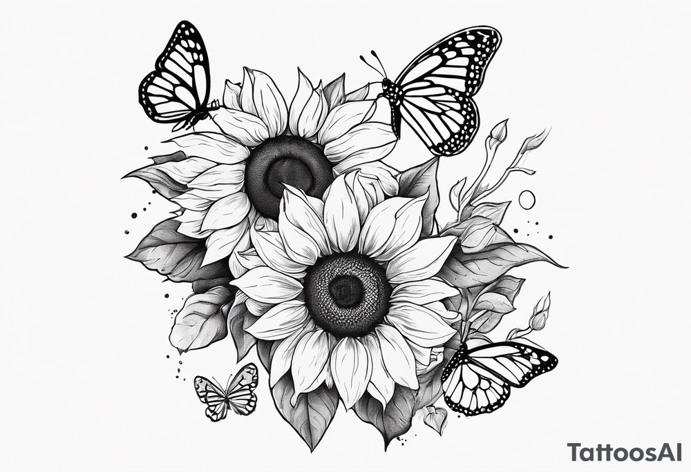 Arm sleeve with sunflowers and butterflies tattoo idea