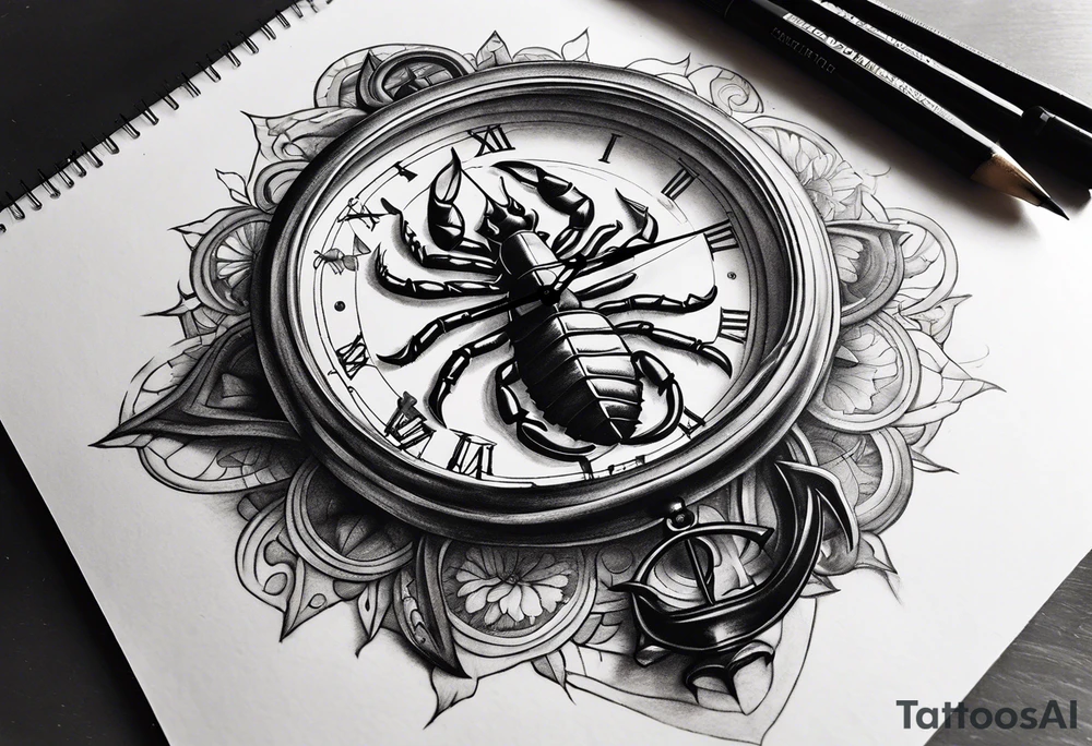 Scorpion, clock, compass, anchor tattoo idea