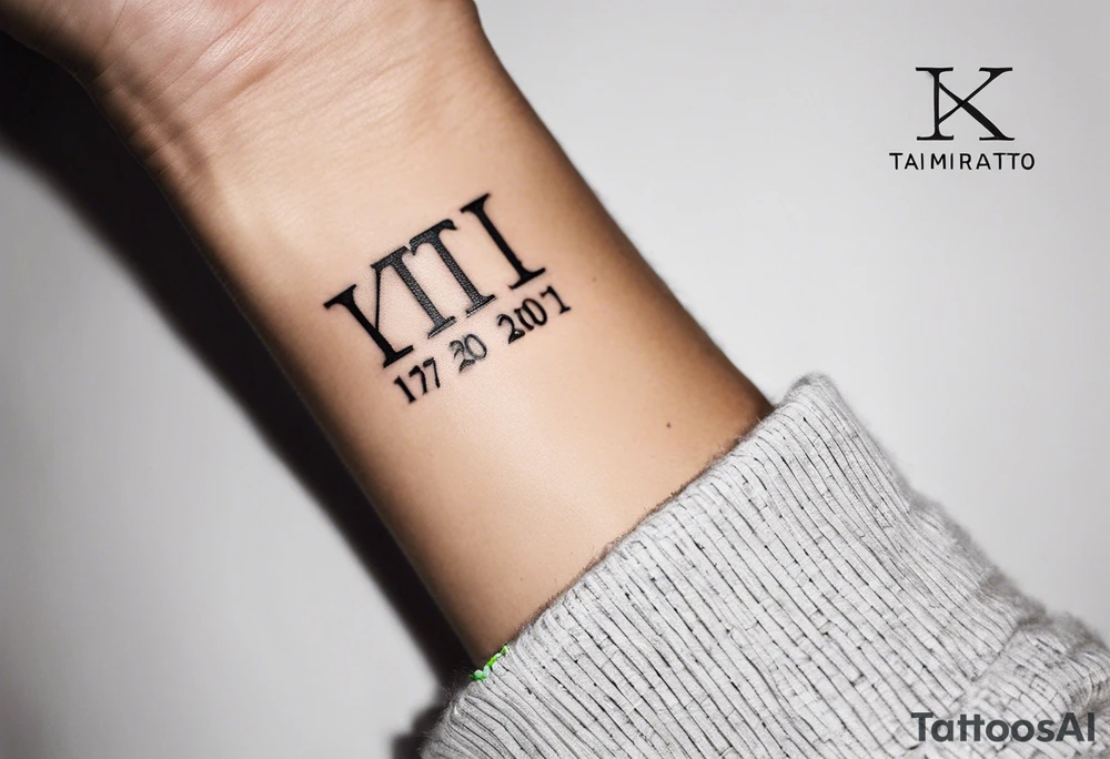 Roman numerals Birth date tatto on wrist Birth date is 27-06-2005 tattoo idea