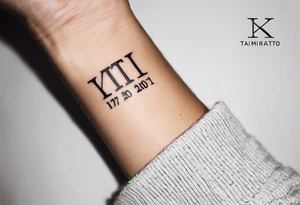 Roman numerals Birth date tatto on wrist Birth date is 27-06-2005 tattoo idea
