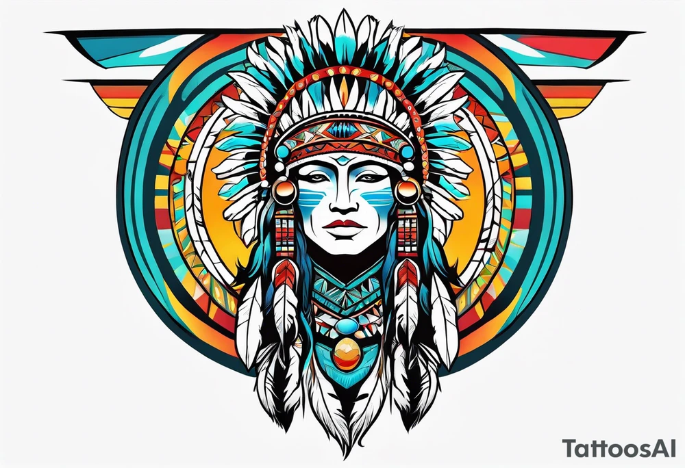 Wrap around arm band with native American style and Aquarius theme tattoo idea
