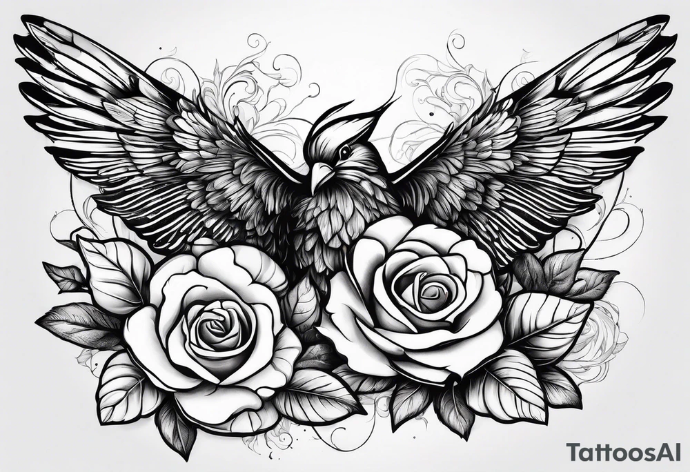 Weiße fliegende Taube mit Rose tattoo idea