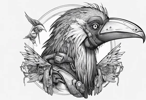 Shoebill with cyberpunk beak and wings tattoo idea