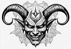 Devil face with a phyrexian symbol on the forehead tattoo idea