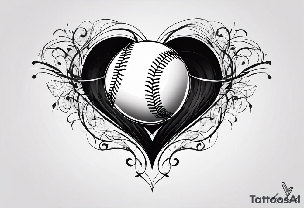 A heartbeat into a heart with baseball laces back into the heartbeat flatline that goes into a cursive DJ21 tattoo idea