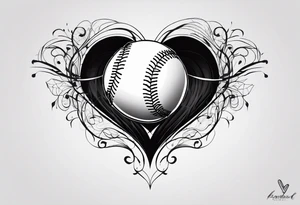 A heartbeat into a heart with baseball laces back into the heartbeat flatline that goes into a cursive DJ21 tattoo idea