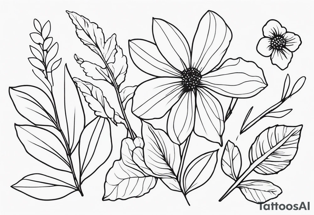 Leaves and wild flowers tattoo idea