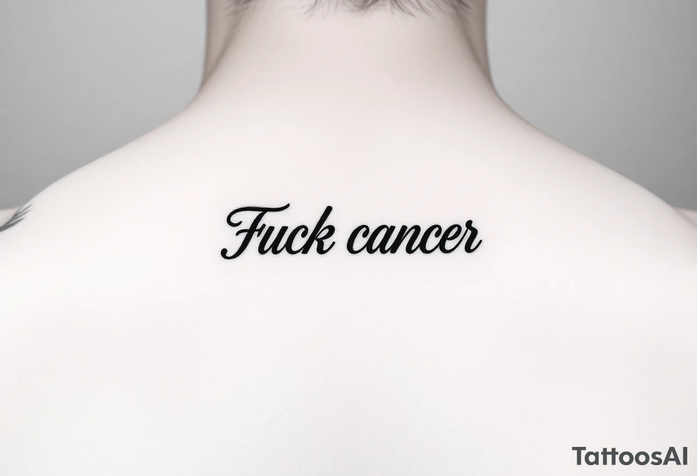 Fuck cancer In cursive on middle finger tattoo idea