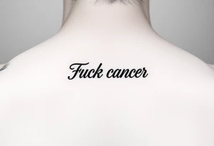 Fuck cancer In cursive on middle finger tattoo idea