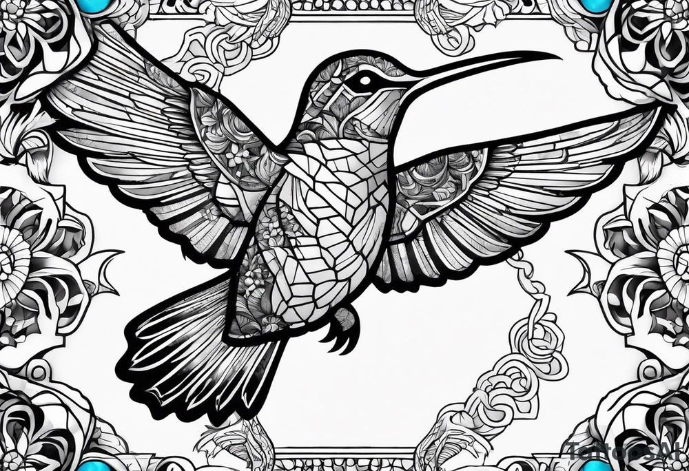 tessellated turtles in the shape of a hummingbird tattoo idea