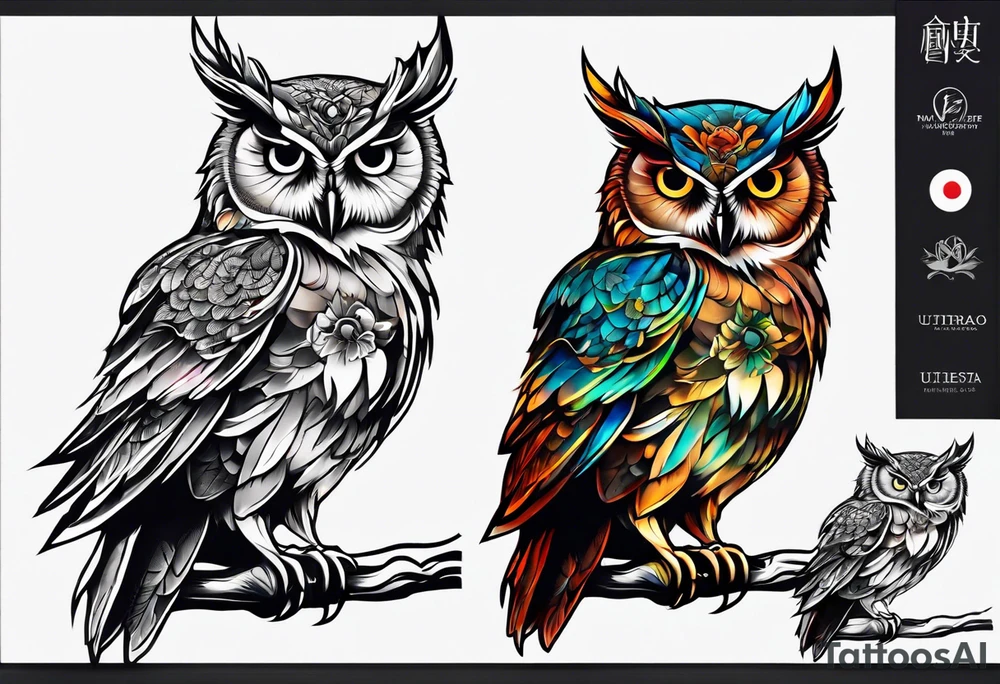 Owl on left chest tattoo idea