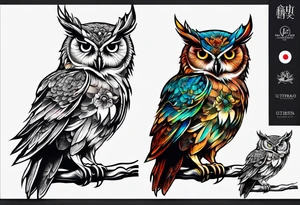 Owl on left chest tattoo idea