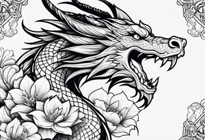 Design for tattoo sleeve - dragon with flowers tattoo idea