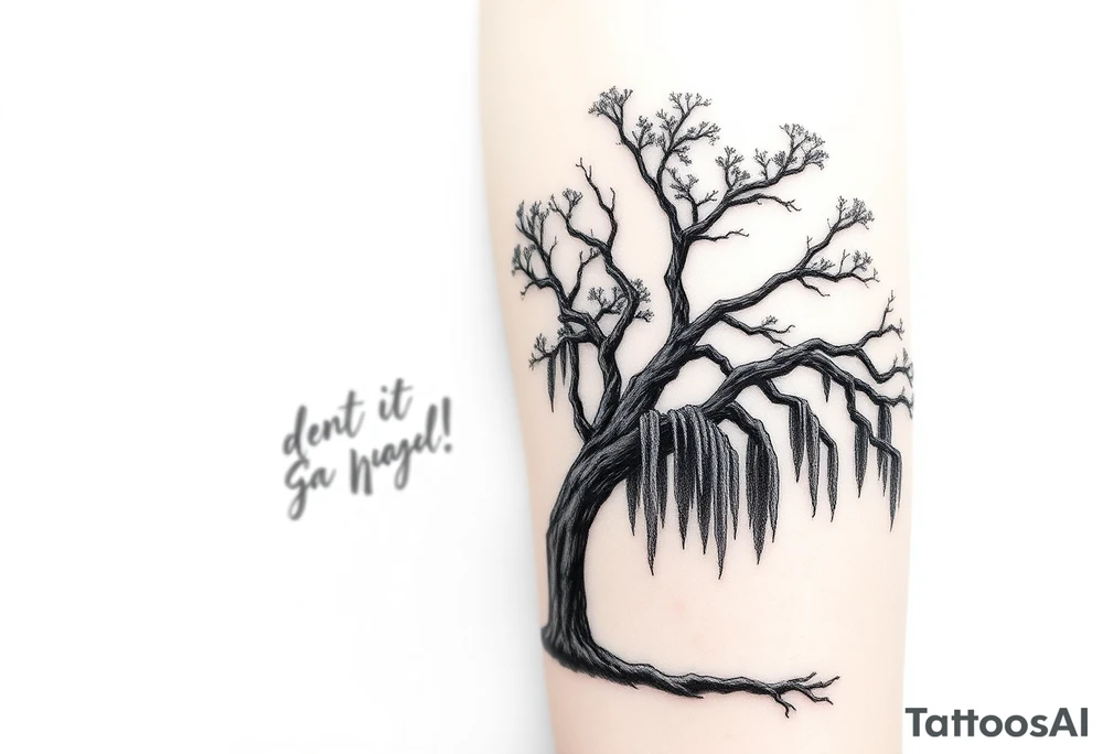 2 Oak trees with Spanish moss in a cemetery tattoo idea