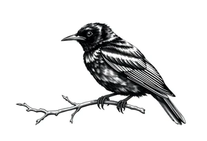 european blackbird male sitting on a branch tattoo idea