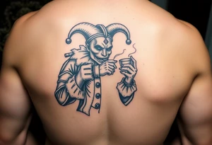 jester smoking and drinking in the other hand tattoo idea