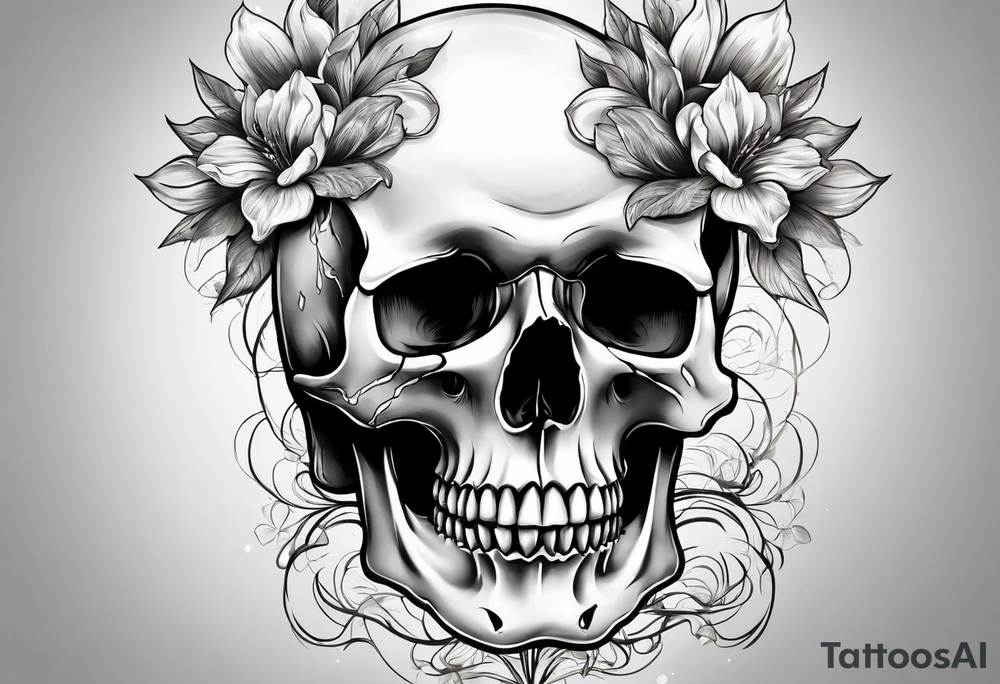 skull with one flower growing out of its head tattoo idea