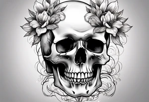 skull with one flower growing out of its head tattoo idea