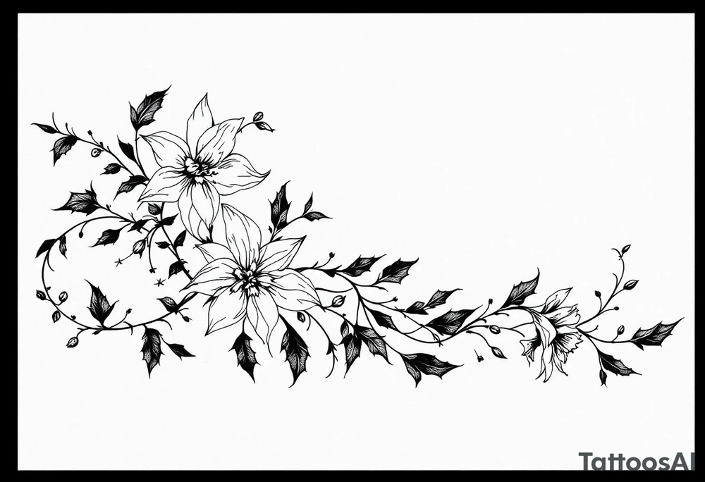 sleeve of holly and daffodils tattoo idea