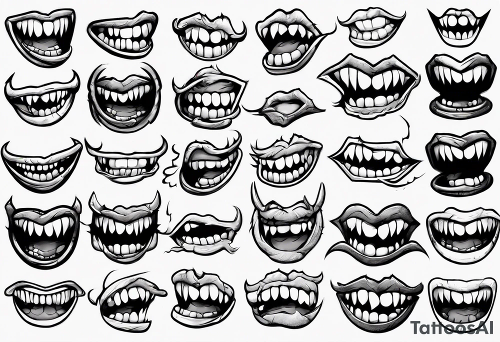japanese monster mouth smiling (teeth and lips only) tattoo idea