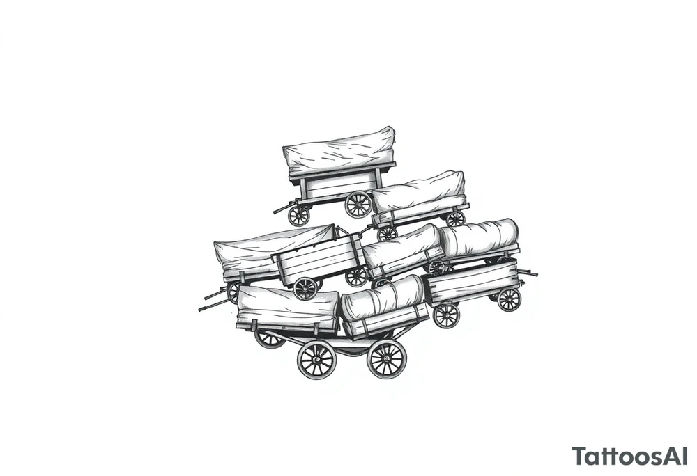 Wagons are stacked in the shape of a heart tattoo idea