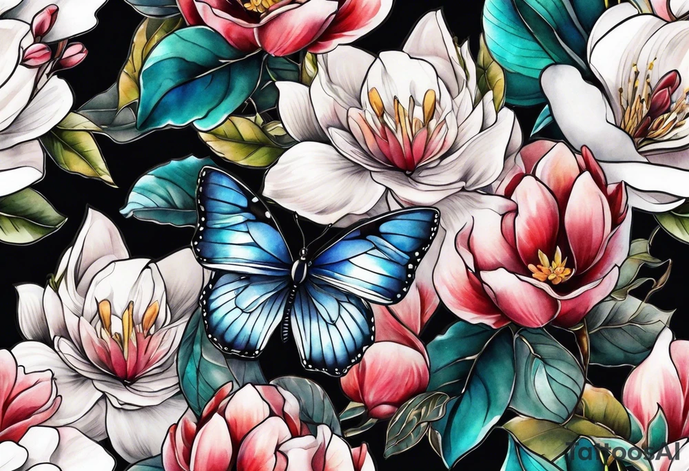 Butterflies and magnolias tattoo idea