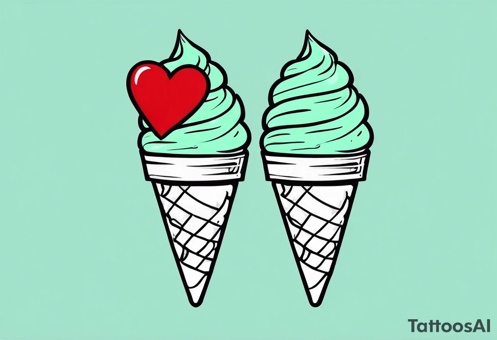 mint chocolate chip ice cream cone with small red heart on it somewhere. tattoo idea