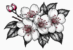 cherry blossoms with leaves and buds along branch tattoo idea