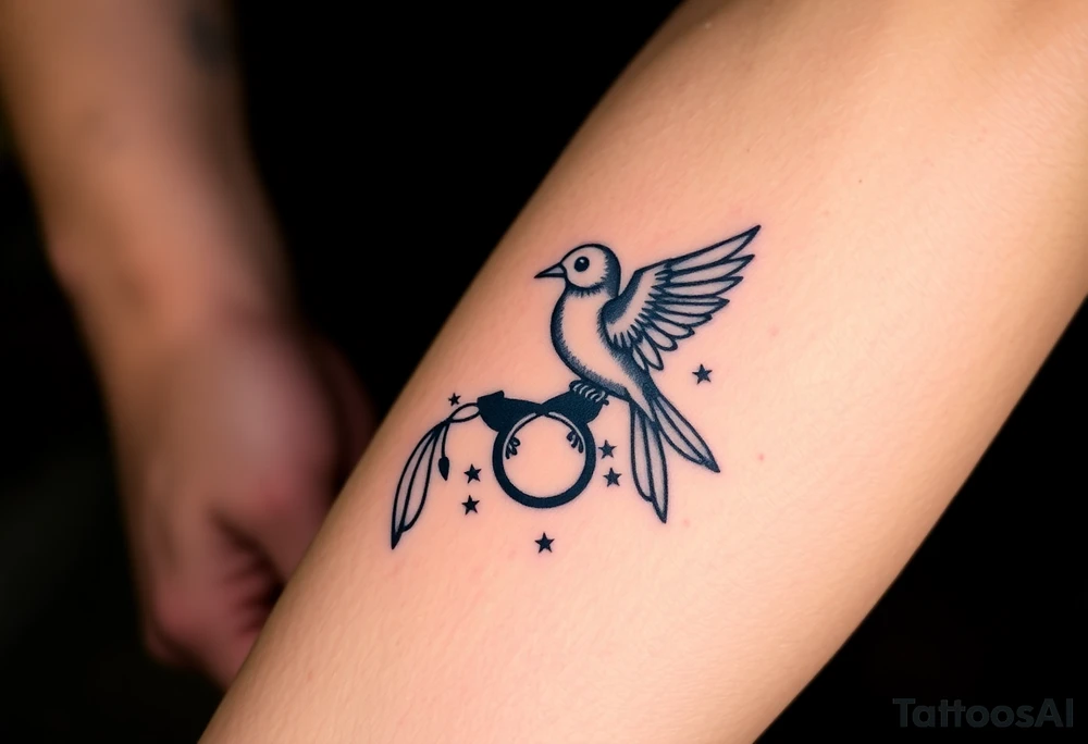 two birds sitting, stars and infinity theme tattoo idea