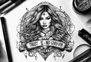 Trust is Earned not Given quote, time,Heart with a crack and stitches tattoo idea