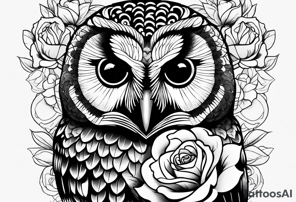 Barred owl and roses tattoo idea