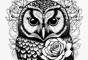 Barred owl and roses tattoo idea