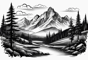 A mountain landscape overlooking a forest tattoo idea