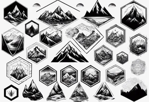 A hexagon with mountains extending beyond the boundary of the figure tattoo idea