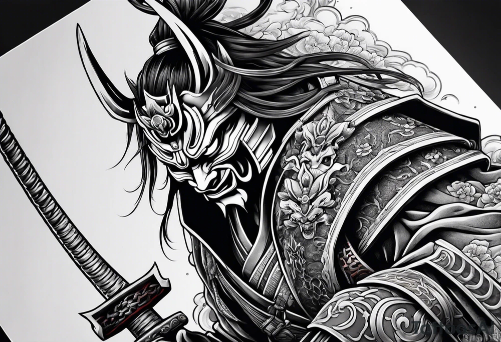 Samurai wearing an oni mask tattoo idea