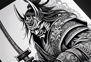 Samurai wearing an oni mask tattoo idea