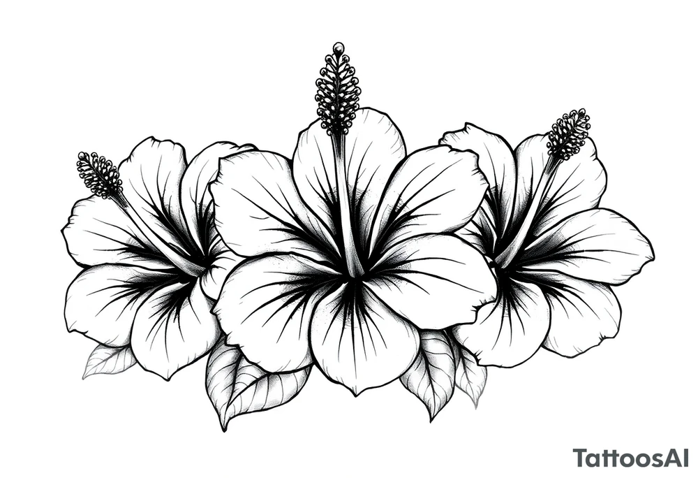 3 Tribal Hibiscus flowers with the work “waloy” over them and the letters “svs” within the tribal flowers with each letters on each flowers tattoo idea