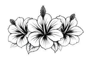3 Tribal Hibiscus flowers with the work “waloy” over them and the letters “svs” within the tribal flowers with each letters on each flowers tattoo idea